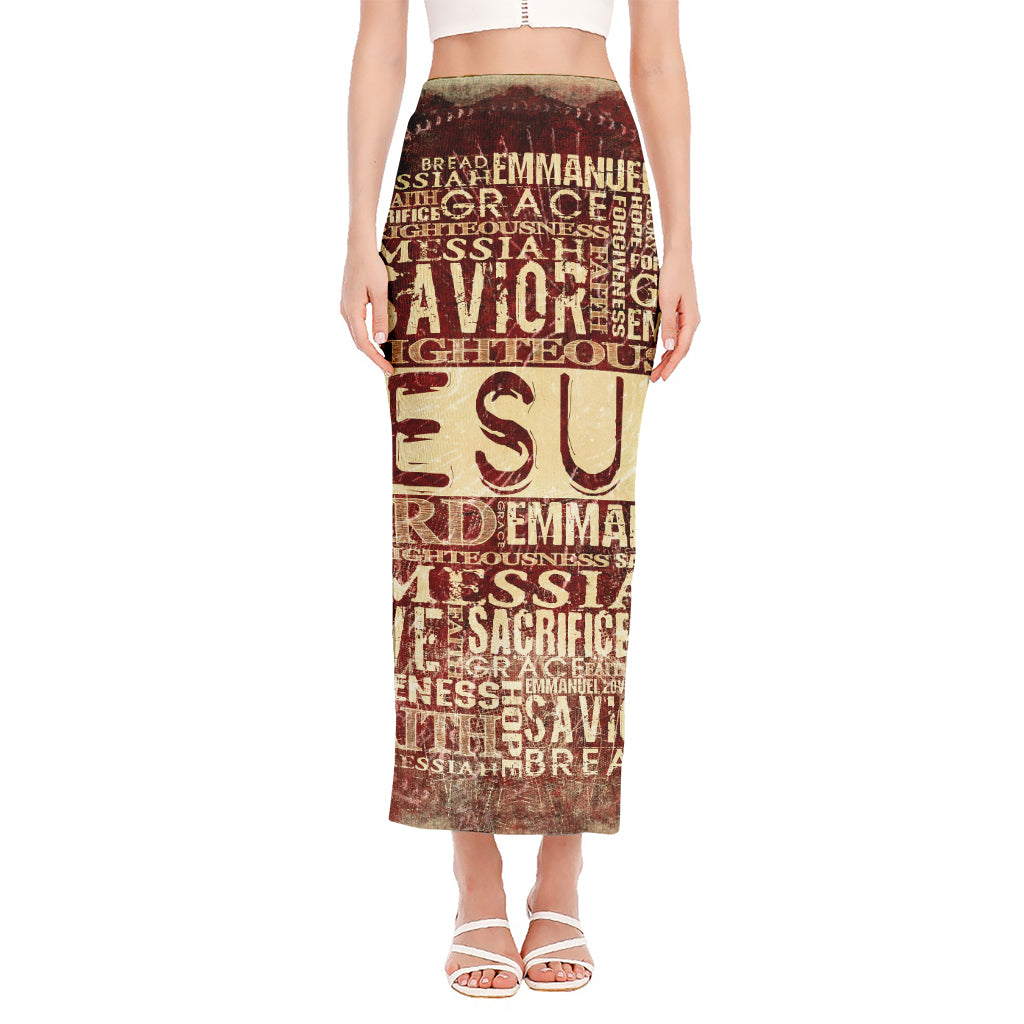 Jesus Religious Words Print Side Slit Maxi Skirt