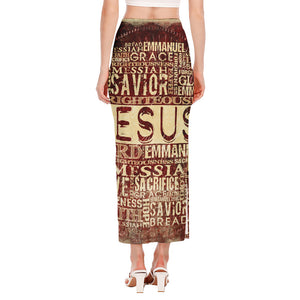 Jesus Religious Words Print Side Slit Maxi Skirt