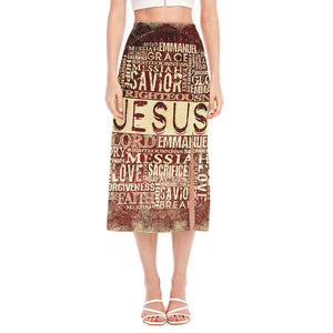 Jesus Religious Words Print Side Slit Midi Skirt