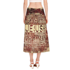 Jesus Religious Words Print Side Slit Midi Skirt