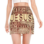 Jesus Religious Words Print Side Slit Mini Skirt