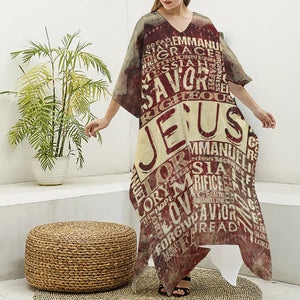 Jesus Religious Words Print Silk V-Neck Kaftan Dress