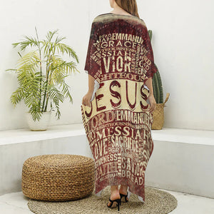 Jesus Religious Words Print Silk V-Neck Kaftan Dress