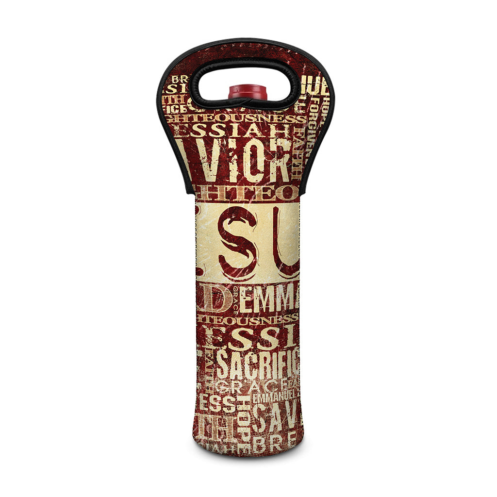 Jesus Religious Words Print Single Neoprene Wine Tote