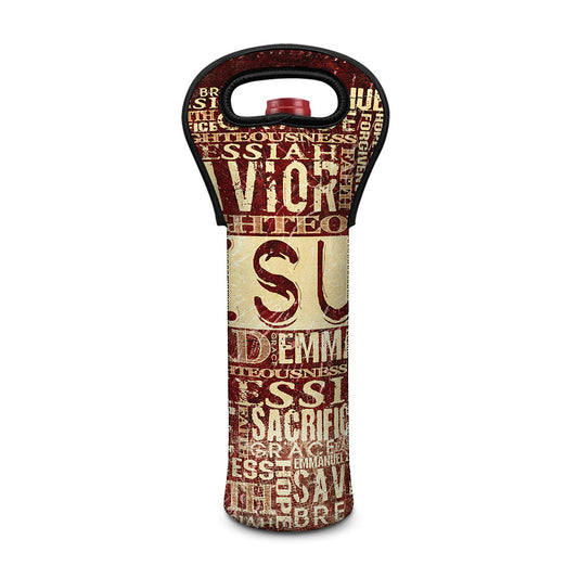 Jesus Religious Words Print Single Neoprene Wine Tote