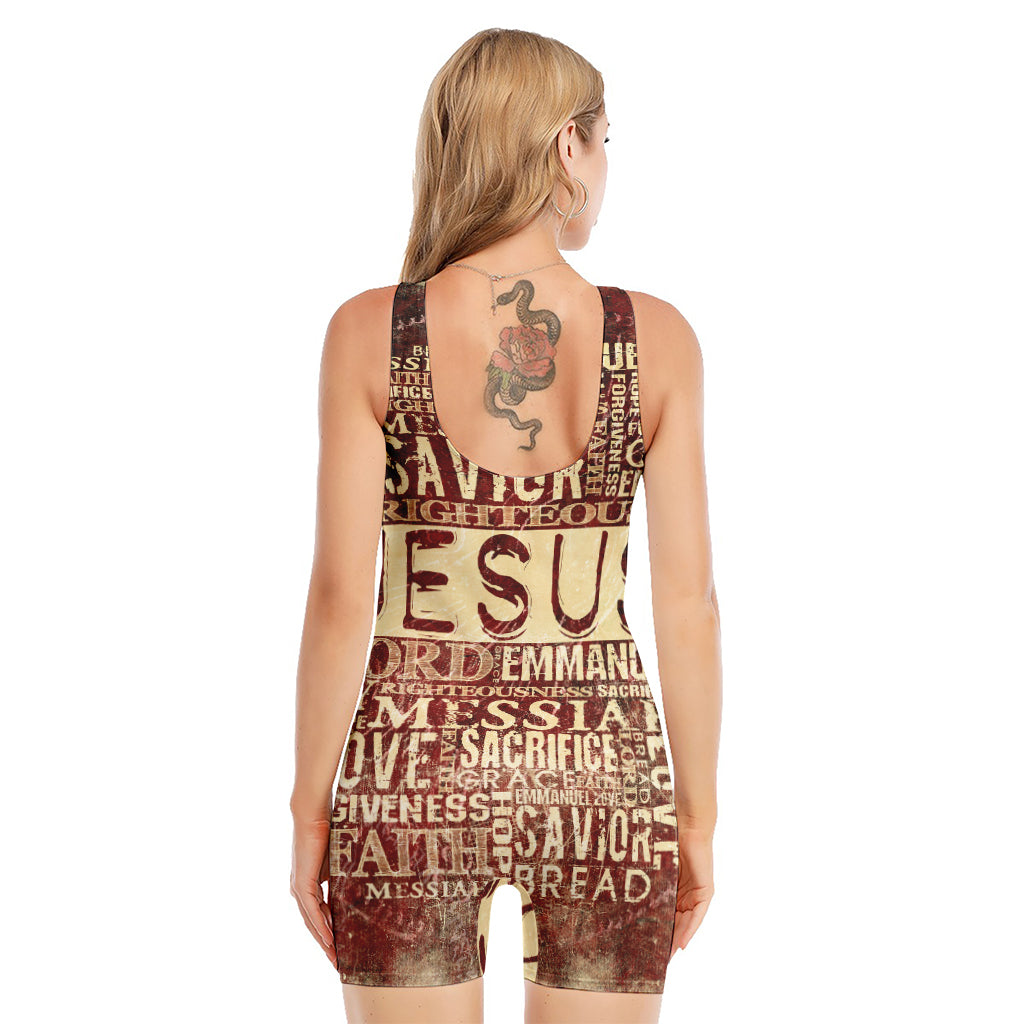 Jesus Religious Words Print Sleeveless One Piece Swimsuit