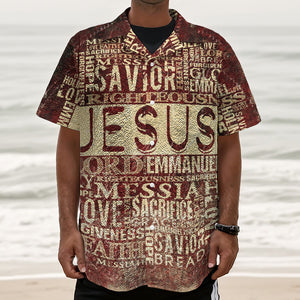 Jesus Religious Words Print Textured Short Sleeve Shirt