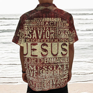 Jesus Religious Words Print Textured Short Sleeve Shirt