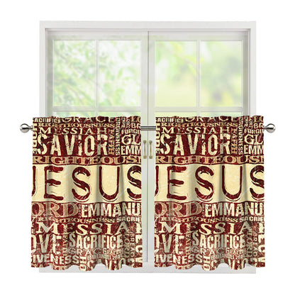Jesus Religious Words Print Tier Curtains