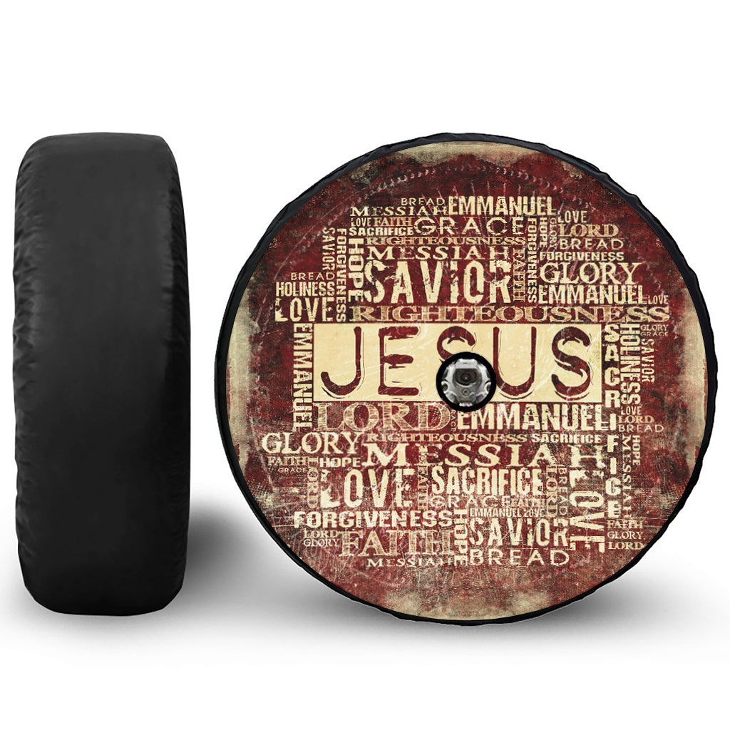 Jesus Religious Words Print Tire Cover With Camera Hole