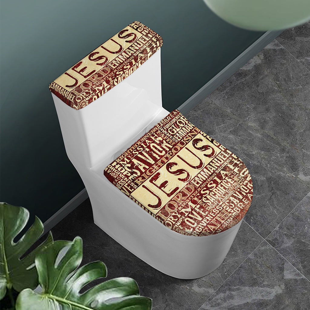 Jesus Religious Words Print Toilet Lid And Tank Cover Set