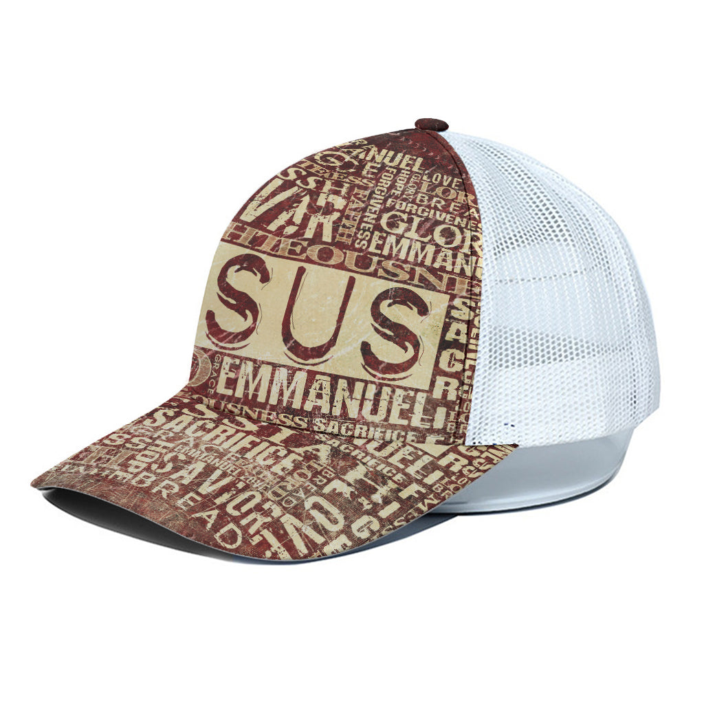 Jesus Religious Words Print White Mesh Trucker Cap