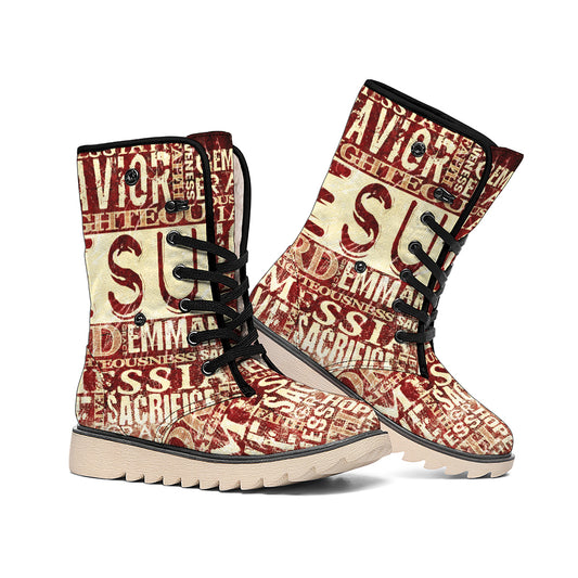 Jesus Religious Words Print Winter Boots