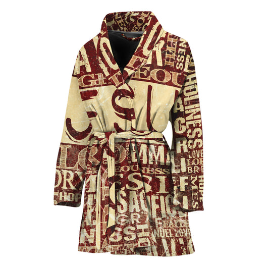 Jesus Religious Words Print Women's Bathrobe