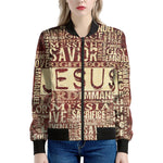 Jesus Religious Words Print Women's Bomber Jacket