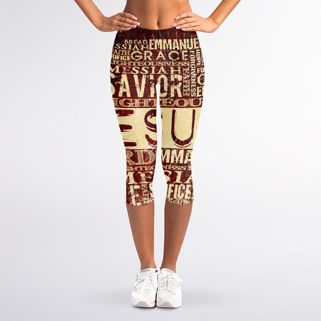 Jesus Religious Words Print Women's Capri Leggings