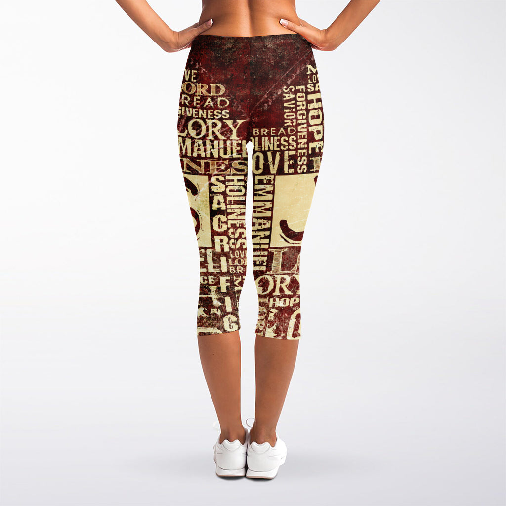 Jesus Religious Words Print Women's Capri Leggings