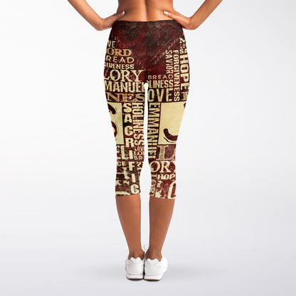 Jesus Religious Words Print Women's Capri Leggings
