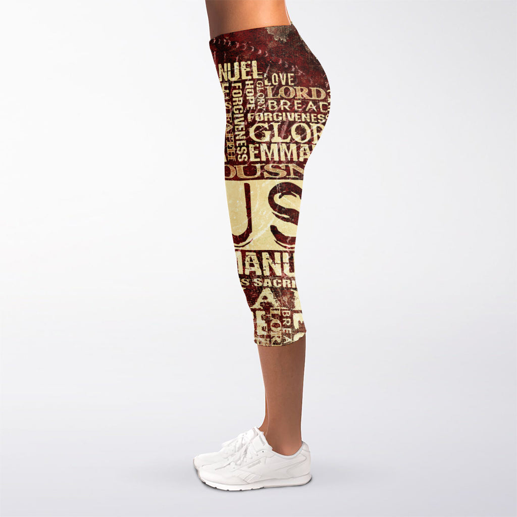 Jesus Religious Words Print Women's Capri Leggings