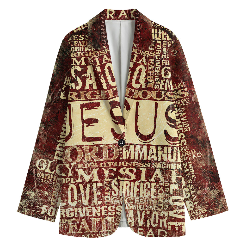 Jesus Religious Words Print Women's Cotton Blazer