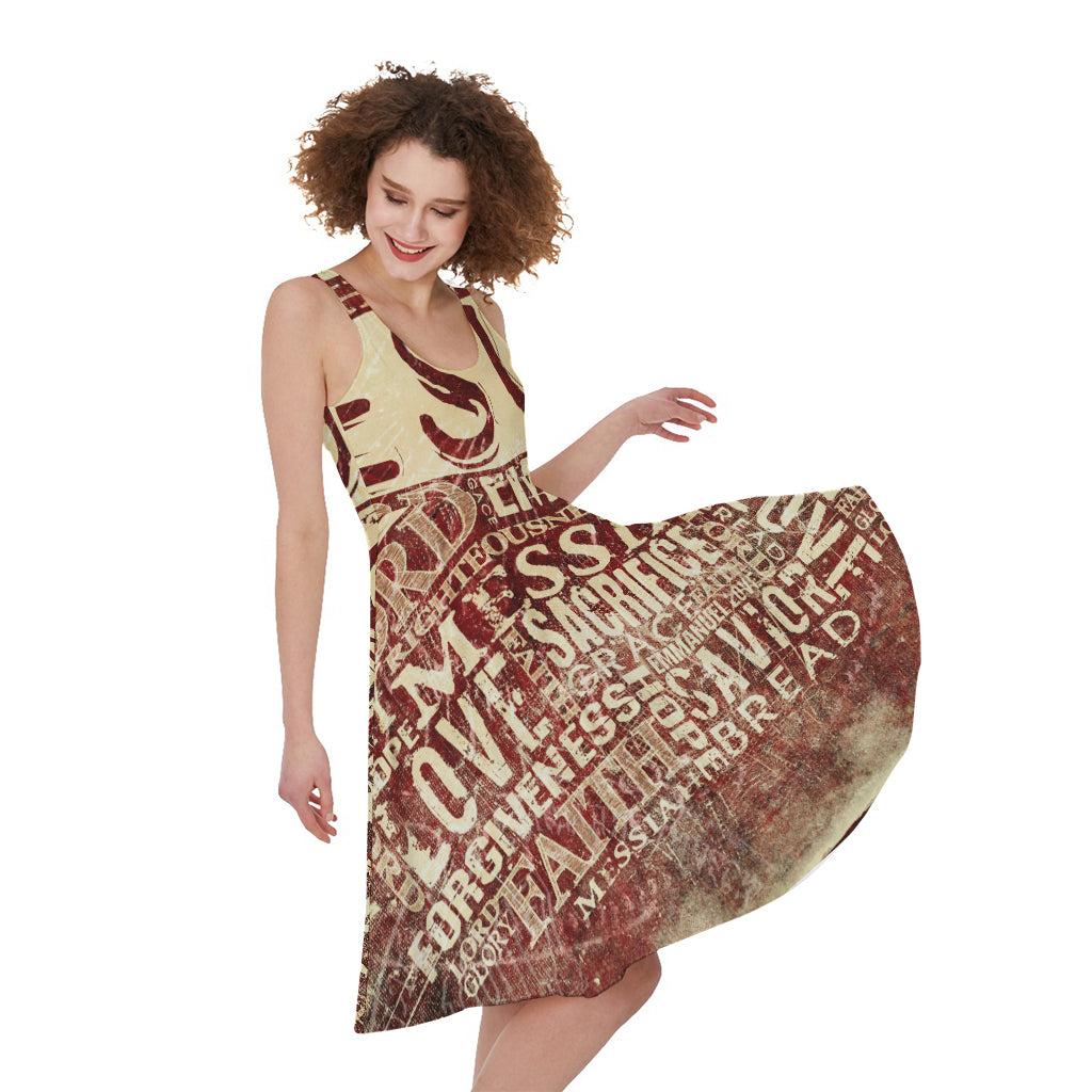 Jesus Religious Words Print Women's Sleeveless Dress