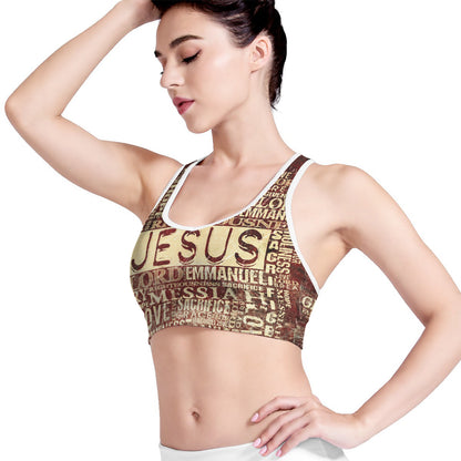Jesus Religious Words Print Women's Sports Bra