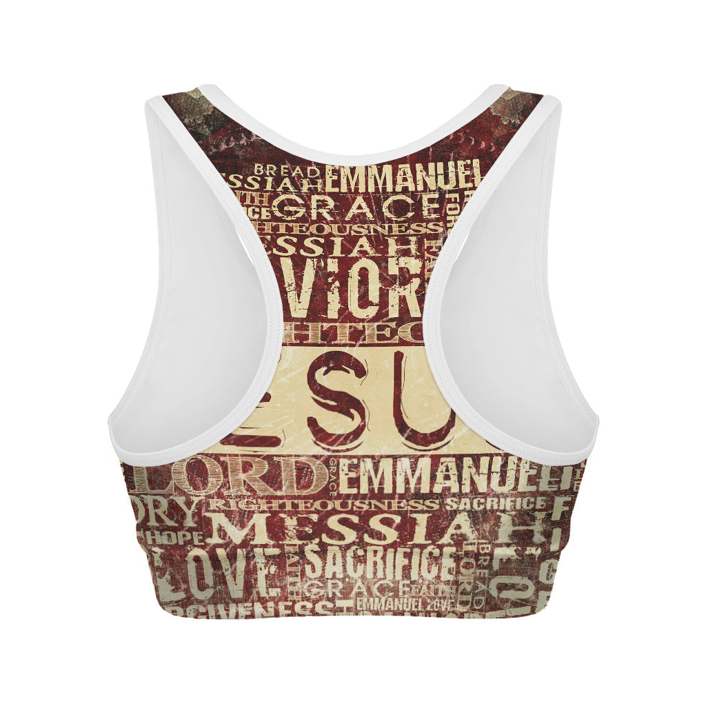 Jesus Religious Words Print Women's Sports Bra