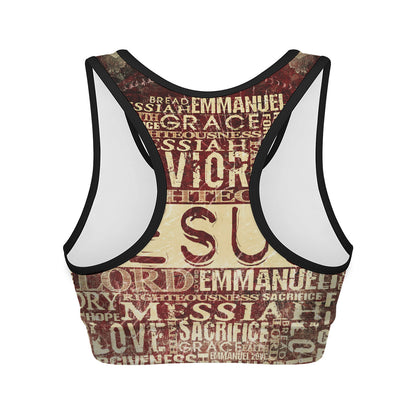 Jesus Religious Words Print Women's Sports Bra