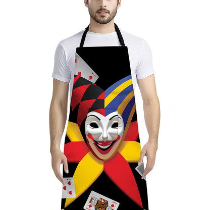 Joker And Playing Cards Print Bib Apron With Pocket