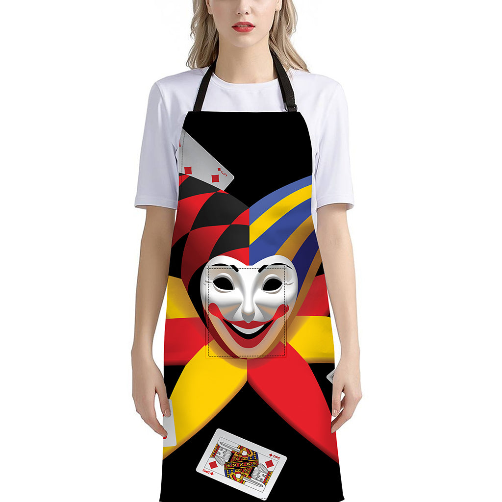 Joker And Playing Cards Print Bib Apron With Pocket