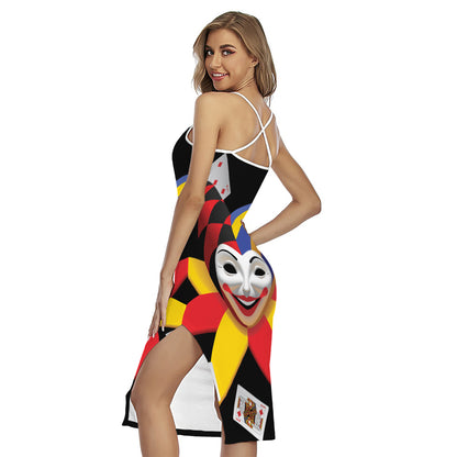 Joker And Playing Cards Print Cross Back Cami Dress
