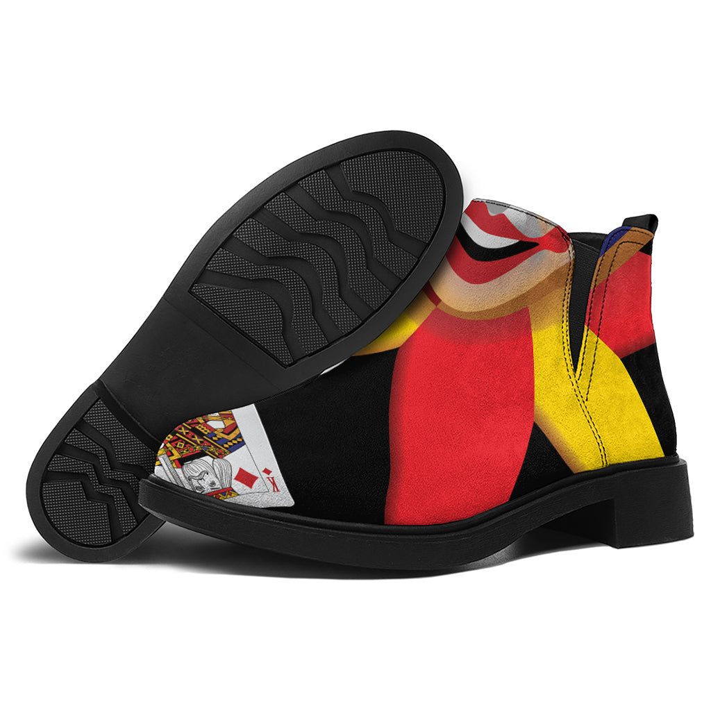 Joker And Playing Cards Print Flat Ankle Boots