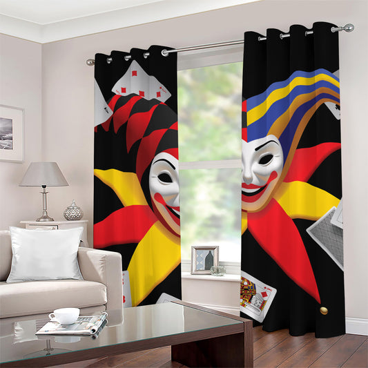 Joker And Playing Cards Print Grommet Curtains