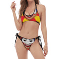 Joker And Playing Cards Print Halter Scoop Tie Side Bikini