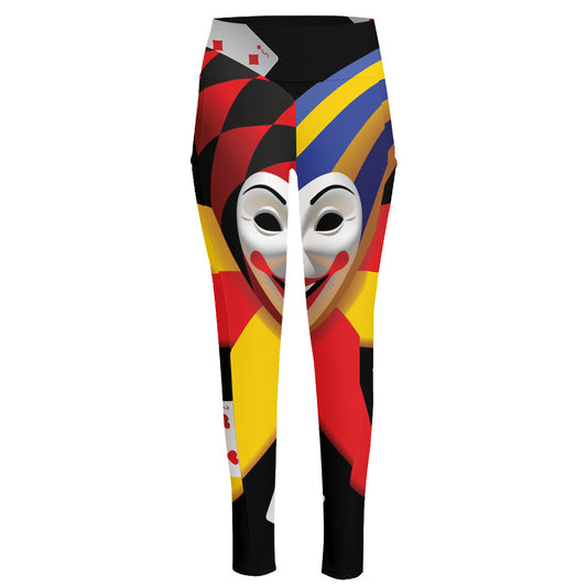 Joker And Playing Cards Print High-Waisted Pocket Leggings