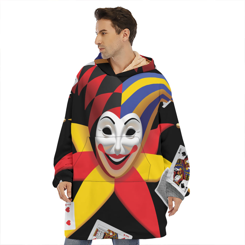 Joker And Playing Cards Print Hoodie Blanket