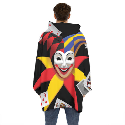 Joker And Playing Cards Print Hoodie Blanket