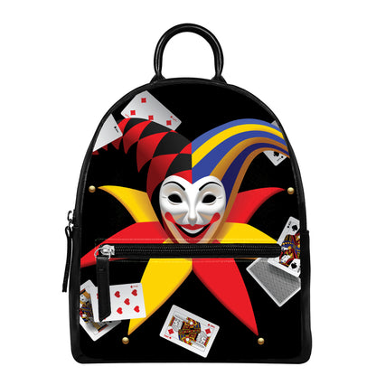 Joker And Playing Cards Print Leather Backpack