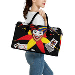 Joker And Playing Cards Print Leather Duffle Bag