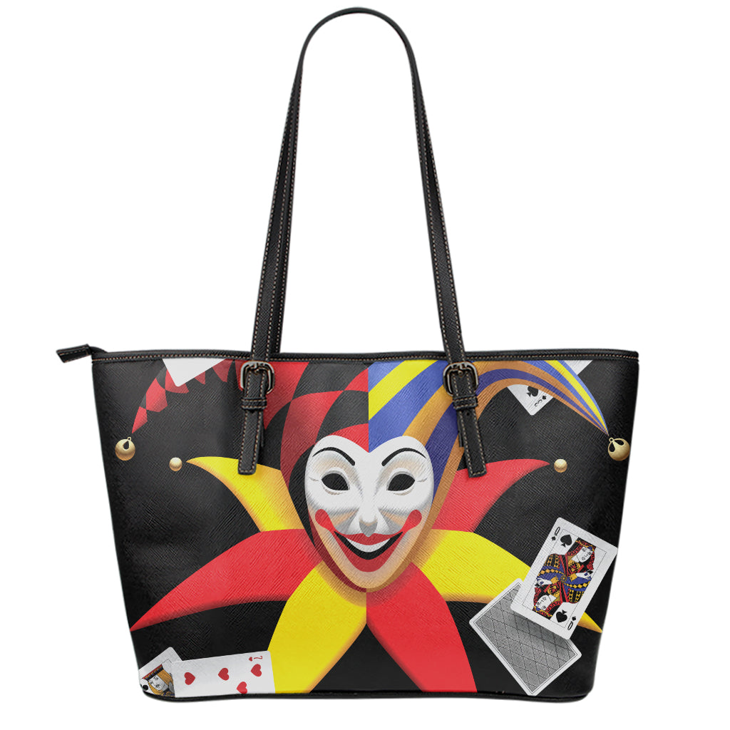Joker And Playing Cards Print Leather Tote Bag