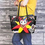 Joker And Playing Cards Print Leather Tote Bag