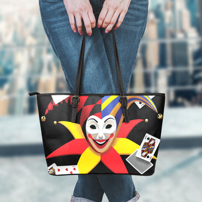Joker And Playing Cards Print Leather Tote Bag