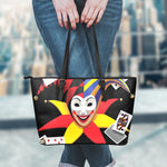 Joker And Playing Cards Print Leather Tote Bag