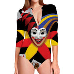 Joker And Playing Cards Print Long Sleeve Swimsuit