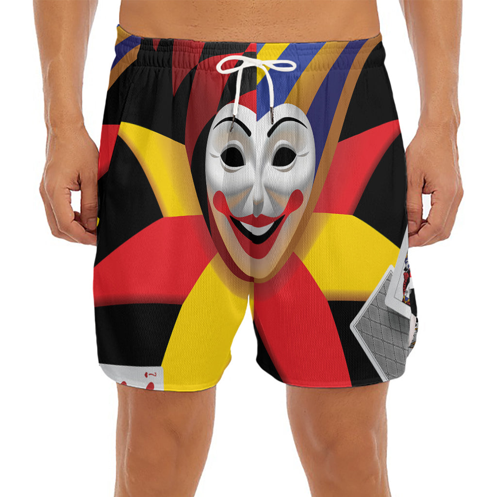 Joker And Playing Cards Print Men's Split Running Shorts