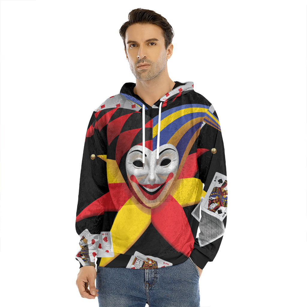 Joker And Playing Cards Print Men's Velvet Pullover Hoodie
