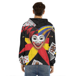Joker And Playing Cards Print Men's Velvet Pullover Hoodie