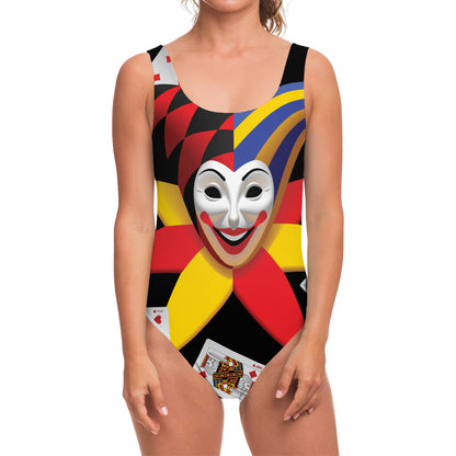 Joker And Playing Cards Print One Piece Swimsuit
