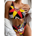 Joker And Playing Cards Print One Shoulder Bikini Set