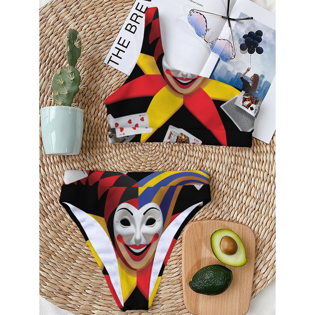 Joker And Playing Cards Print One Shoulder Bikini Top